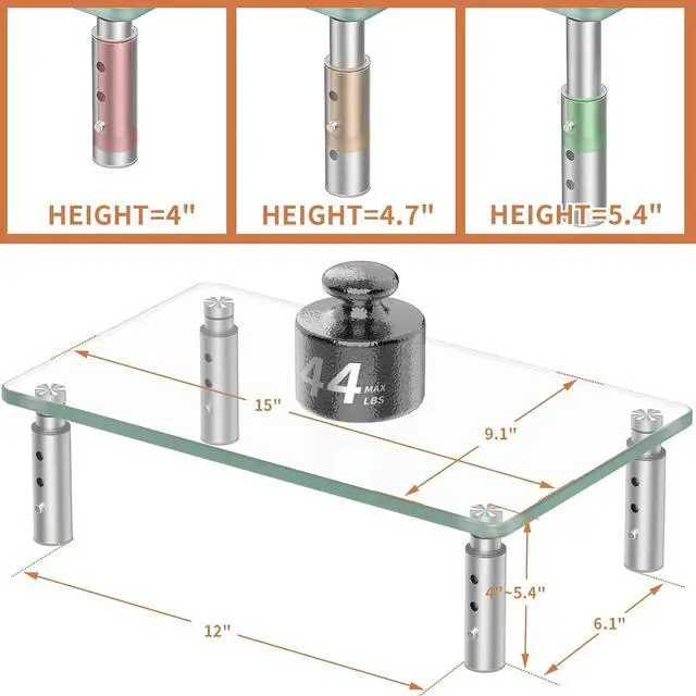 Alt view image 6 of 7 - Hemudu 2 Pack Monitor Stand Riser, 3 Height Adjustable Laptop Stand Riser , Monitor Stand Riser for PC, Computer, Laptop Clear HD06T-201