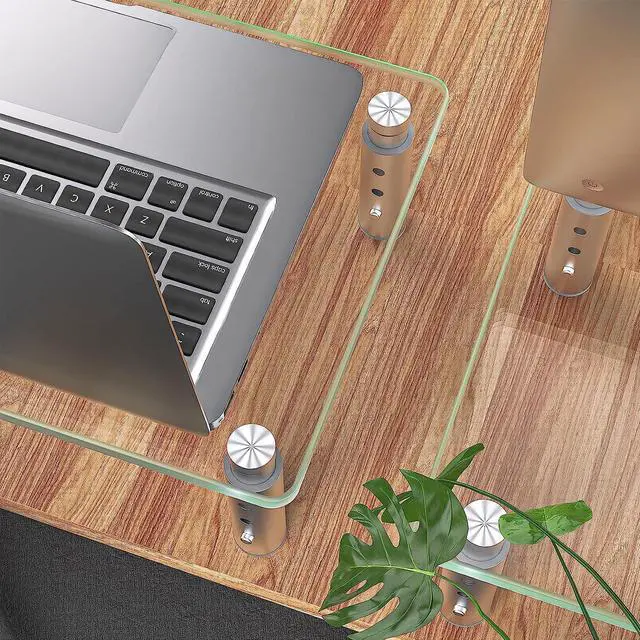 Alt view image 2 of 7 - Hemudu 2 Pack Monitor Stand - 3 Adjustable Height Riser, Computer Stand, Desktop Organizer for PC, Laptop - Clear