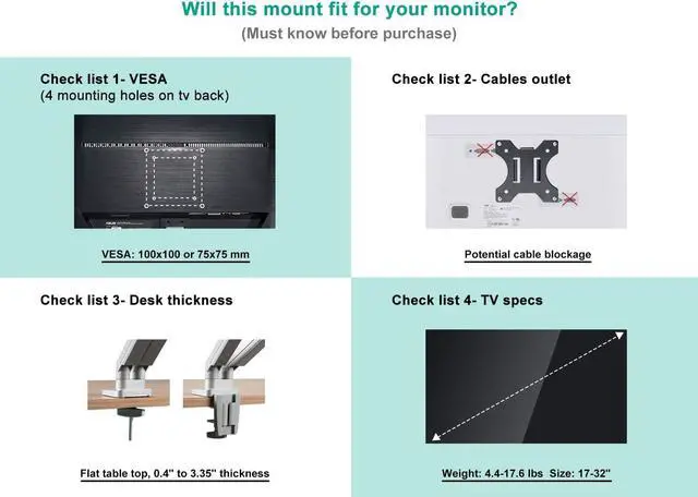 Alt view image 5 of 6 - Dual Arm Monitor Stand - Height Adjustable Desk Monitor Mount Fits for 2 Computer Screens 17 to 32 inches - Each Arm Holds up to 17.6 lbs