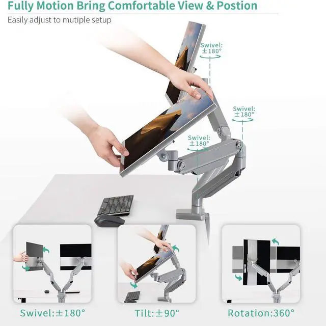 Alt view image 4 of 6 - Dual Arm Monitor Stand - Height Adjustable Desk Monitor Mount Fits for 2 Computer Screens 17 to 32 inches - Each Arm Holds up to 17.6 lbs