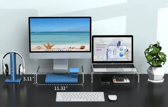Alt view image 4 of 7 - Zimilar 2 Pack Monitor Stand Riser, Acrylic Monitor Stand for Computer, Laptop, Printer, Notebook, Premium Clear Laptop Stand Acrylic Monitor Riser for Home Office, Monitor Stands for 2 Monitors