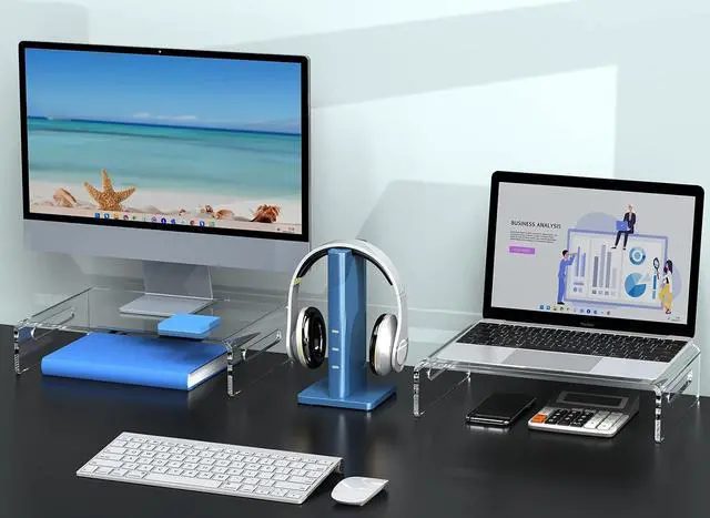 Alt view image 3 of 7 - Zimilar 2 Pack Monitor Stand Riser, Acrylic Monitor Stand for Computer, Laptop, Printer, Notebook, Premium Clear Laptop Stand Acrylic Monitor Riser for Home Office, Monitor Stands for 2 Monitors