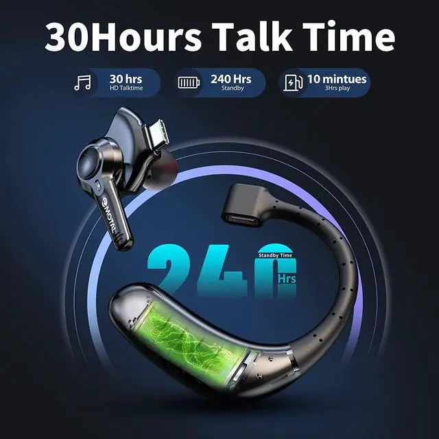 Alt view image 3 of 7 - Dual-Mic AI Noise Cancelling Bluetooth Headset for Cell Phones 10 Days Standby 30Hrs HD Talktime Bluetooth Earpiece IPX6 Waterproof Ultralight for Driving/Truckers/Business Black