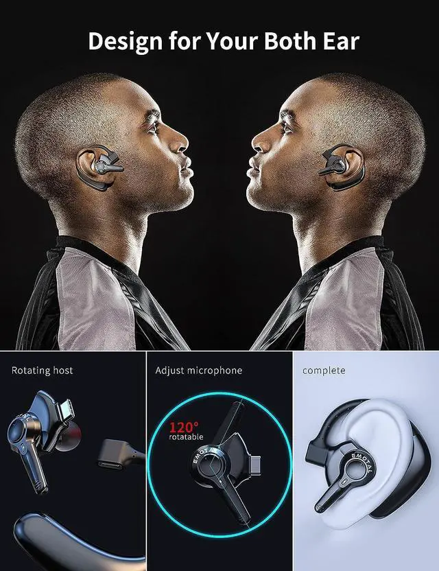 Alt view image 4 of 7 - Dual-Mic AI Noise Cancelling Bluetooth Headset for Cell Phones 10 Days Standby 30Hrs HD Talktime Bluetooth Earpiece IPX6 Waterproof Ultralight for Driving/Truckers/Business Black