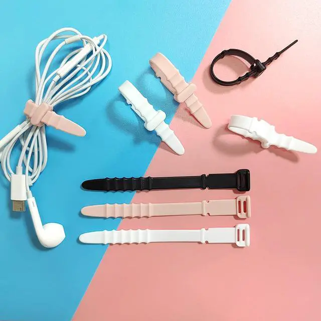 Alt view image 2 of 6 - Silicone Zip Ties Reusable Zip Ties 20pcs Rubber Cable Ties Straps for Wire Management Elastic Cable Organizer for Home Office Table Desk. 4.5 Cord Ties in White Black Pink Purple and Blue