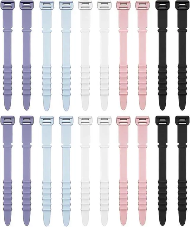 Alt view image 6 of 6 - Silicone Zip Ties Reusable Zip Ties 20pcs Rubber Cable Ties Straps for Wire Management Elastic Cable Organizer for Home Office Table Desk. 4.5 Cord Ties in White Black Pink Purple and Blue