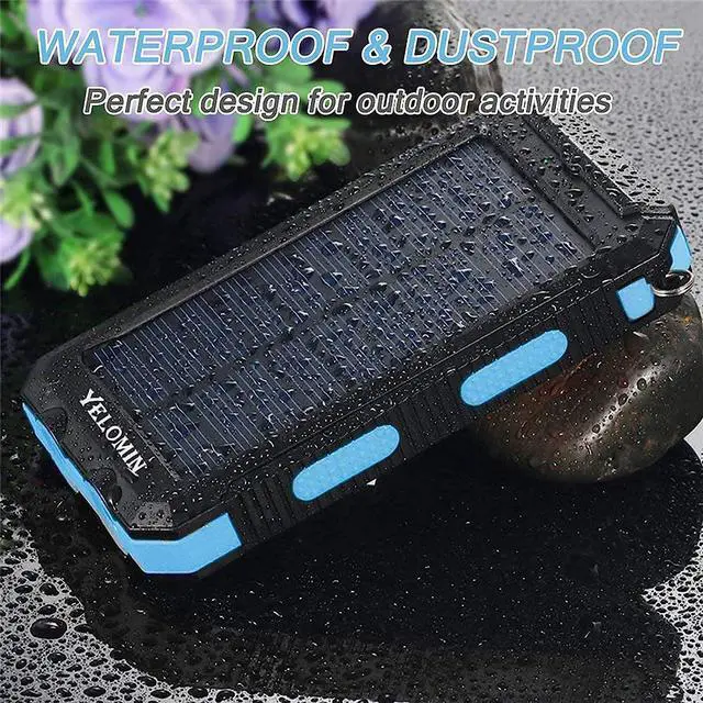 Alt view image 2 of 7 - Solar Power Bank 20000mAh Portable Outdoor Solar Charger Waterproof Backup Battery Pack with Dual USB 5V Outputs/LED Flashlights and Compass for Cellphones Perfect for Camping Travel