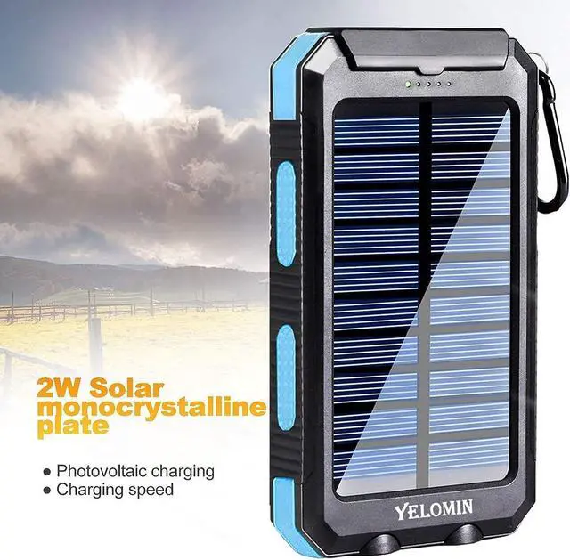 Alt view image 6 of 7 - Solar Power Bank 20000mAh Portable Outdoor Solar Charger Waterproof Backup Battery Pack with Dual USB 5V Outputs/LED Flashlights and Compass for Cellphones Perfect for Camping Travel