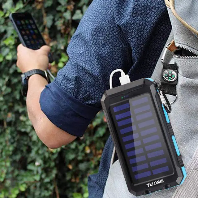 Alt view image 7 of 7 - Solar Power Bank 20000mAh Portable Outdoor Solar Charger Waterproof Backup Battery Pack with Dual USB 5V Outputs/LED Flashlights and Compass for Cellphones Perfect for Camping Travel