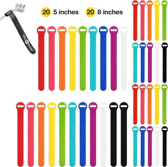 Alt view image 3 of 7 - Self-Gripping Cable Ties by Multi-Color 40 Pack (5 Inch and 8 Inch Straps)  Reusable Hook and Loop Cord Keeper Cable Wrappers for Cord Management and Home Office Desk Organization