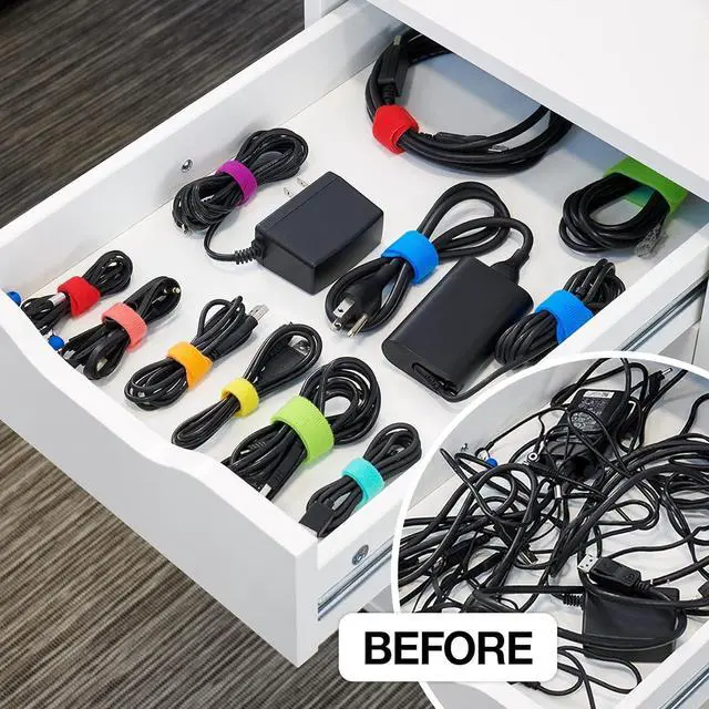 Alt view image 2 of 7 - Self-Gripping Cable Ties by Multi-Color 40 Pack (5 Inch and 8 Inch Straps)  Reusable Hook and Loop Cord Keeper Cable Wrappers for Cord Management and Home Office Desk Organization