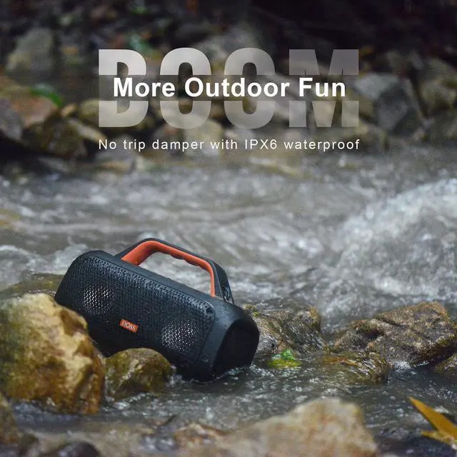 Alt view image 4 of 7 - DOSS Extreme Boom Outdoor Speaker with IPX6 Waterproof, 60W Mighty Sound, Deep Bass, 30H Playtime,10400mAh Power Bank, Portable Waterproof Bluetooth Speaker for Outdoor, Camping, Garage-Orange