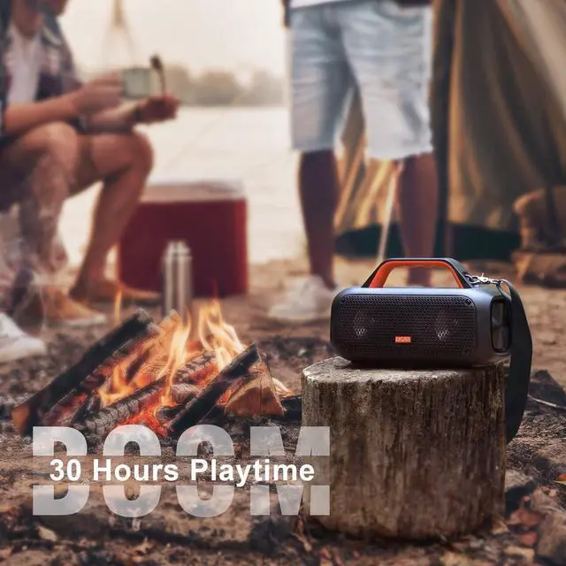 Alt view image 5 of 7 - DOSS Extreme Boom Bluetooth Outdoor Speaker with 60W Mighty Sound, Deep Bass, 30H Playtime, USB-C, Bluetooth 5.3, IPX6 Waterproof with Portable Strap for Camping, Beach, Garage-Orange