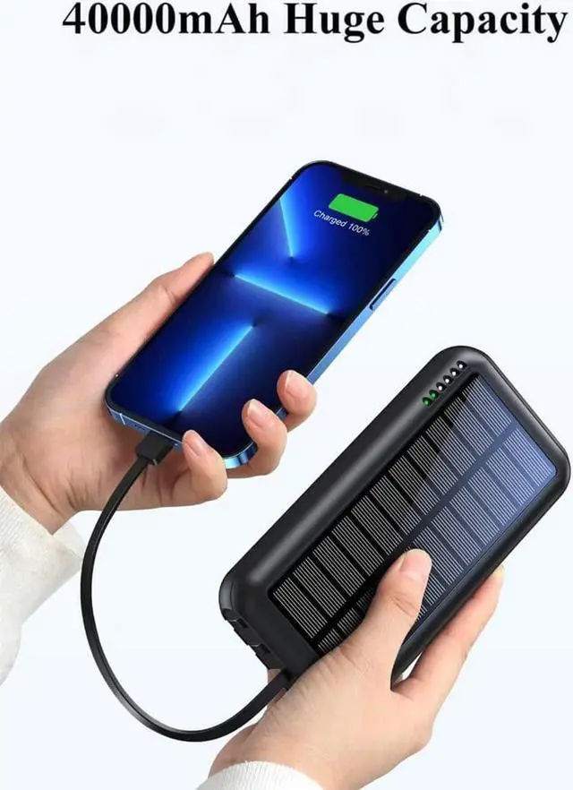 Alt view image 4 of 7 - Power-Bank-Solar-Portable-Charger - 40000mAh Power Bank Large Capacity Built in 3 Output and 1 Input Cables and Flashlight 5V3.1A Fast Charger Compatible with All Smart Phones and Devices
