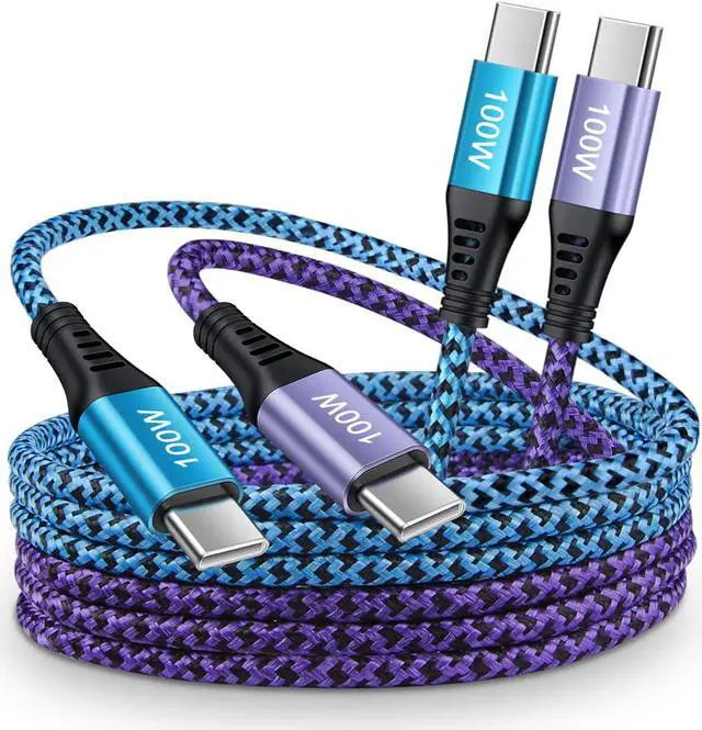 Main image of 100W USB C Charger Cable [2Pack/6ft] PD 5A Super Fast Charging Type-C to Type-C Cable Braided USB C to C Cord for  Galaxy S25 S24 S23 Google Pixel 9 8 Pro iPhone 16 15Pro MacBook iPad Pro Air