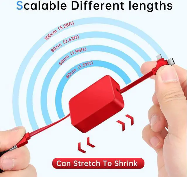 Alt view image 4 of 6 - 4 Pcs 3 in 1 Retractable Multi Charging Cable (3.28FT) with USB C/Micro USB/IP and Phone Holder, Festivals and Birthday Gift for Your Family and Friends, Compatible with iPhone/Android/Tablet
