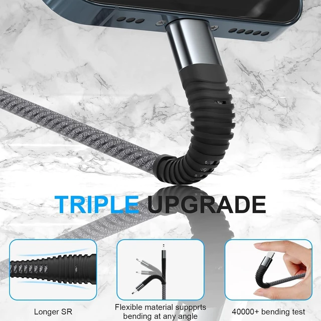 Alt view image 2 of 7 - Multi Charging Cable 2Pack Nylon Braided Universal 4 in 1 Multiple USB Cable 3A,with Dual Phone/USB-C/Micro-USB Port Adapter,Compatible with Cell Phones Tablets Universal Use (Grey.)