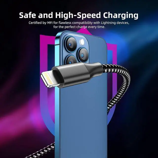 Alt view image 3 of 7 - KEHIPI iPhone Charger 3 Pack 10 ft Apple MFi Certified Lightning Nylon Braided Cable Fast Charging Cord Compatible with iPhone 13 12 11 Pro Max XR XS X 8 7 6 Plus SE iPad and More