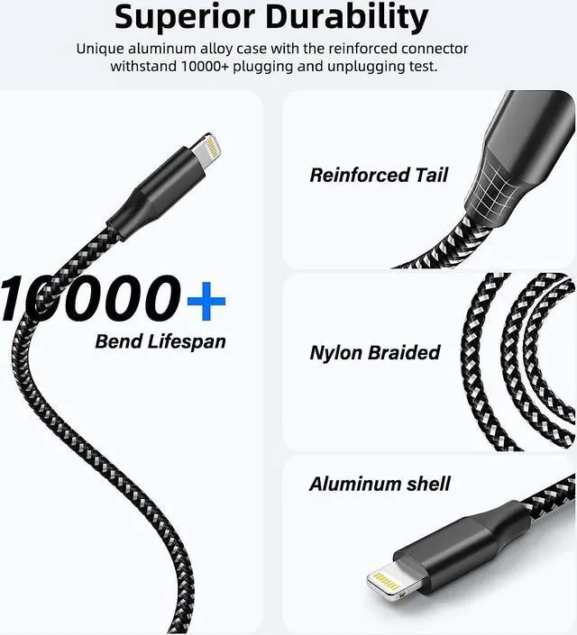 Alt view image 5 of 7 - KEHIPI iPhone Charger 3 Pack 10 ft Apple MFi Certified Lightning Nylon Braided Cable Fast Charging Cord Compatible with iPhone 13 12 11 Pro Max XR XS X 8 7 6 Plus SE iPad and More