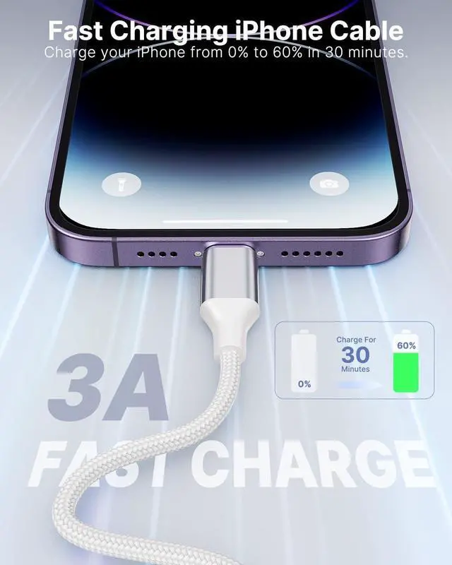 Alt view image 5 of 8 - Aioneus Short iPhone Charger Cord 1ft 2Pack, Apple Certified USB A to Lightning Cable 1 Foot Nylon Braided Short iPhone Cable Fast Charging for iPhone 14 13 12 11 Pro Max XR XS 8 7 6 Plus SE