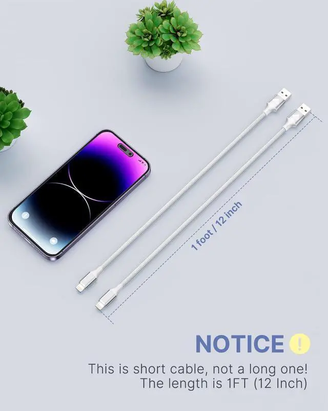Alt view image 3 of 8 - Aioneus Short iPhone Charger Cord 1ft 2Pack, Apple Certified USB A to Lightning Cable 1 Foot Nylon Braided Short iPhone Cable Fast Charging for iPhone 14 13 12 11 Pro Max XR XS 8 7 6 Plus SE