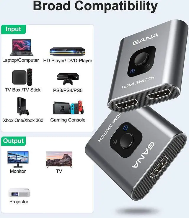 Alt view image 6 of 7 - HDMI Switch 4k@60hz Splitter Aluminum Bidirectional HDMI Switcher 2 in 1 Out Manual HDMI Hub Supports HD Compatible with Xbox PS5/4/3 Blu-Ray Player Fire Stick