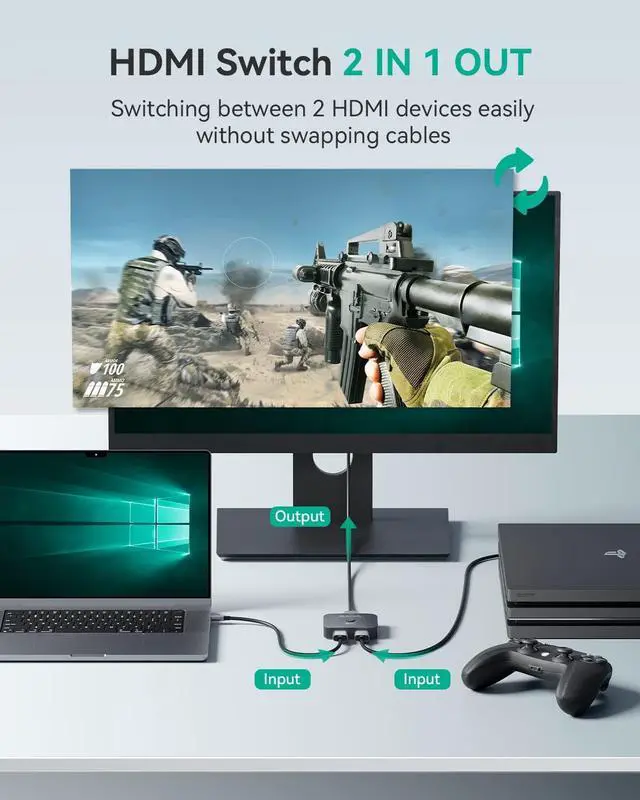 Alt view image 2 of 7 - GANA HDMI 2.1 Switch, 8K HDMI Switcher Splitter Bi-Directional 2 in 1 Out, 4K@120Hz,8K@60Hz, 48Gbps Aluminum Ultra HD HDMI Hub Compatible with PS5/4,Xbox,Roku,Apple TV,Fire Stick