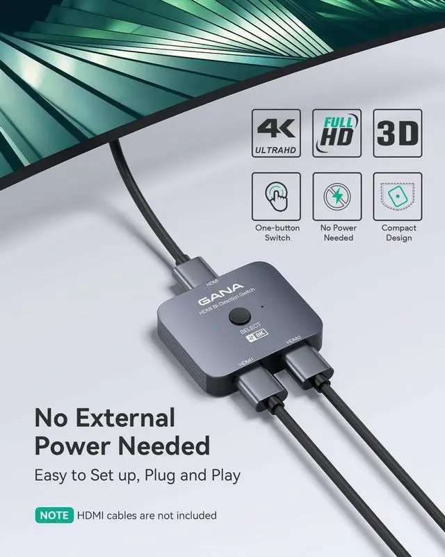 Alt view image 7 of 7 - GANA HDMI 2.1 Switch, 8K HDMI Switcher Splitter Bi-Directional 2 in 1 Out, 4K@120Hz,8K@60Hz, 48Gbps Aluminum Ultra HD HDMI Hub Compatible with PS5/4,Xbox,Roku,Apple TV,Fire Stick