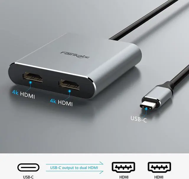 Alt view image 7 of 7 - USB C to Dual HDMI Adapter 4K 60Hz, Splitter 2 Monitors Extended Display, Type C Hub Multiple Docking Station for Laptop(DP Alt Mode Required) Compatible with Thunderbolt 3