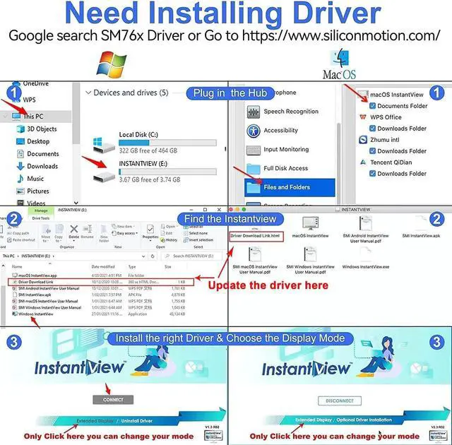 Alt view image 2 of 7 - LIONWEI USB 3.0 to Dual HDMI Docking Station for Windows & macOS, USB C Adapter 2 Monitor Splitter for MacBook Pro/Air/M1/M2/Dell/HP/Lenovo/Surface