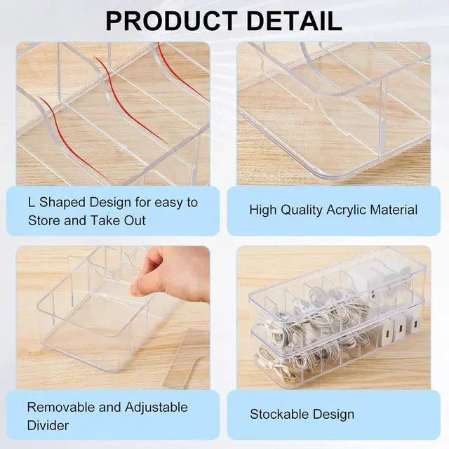 Alt view image 3 of 6 - 12 Pcs Cable Organizer with 120 Wire Ties, Clear Plastic Cord Storage Box with Lid, Electronics Charger Organizer for Home Office Desk Organizers and Accessories