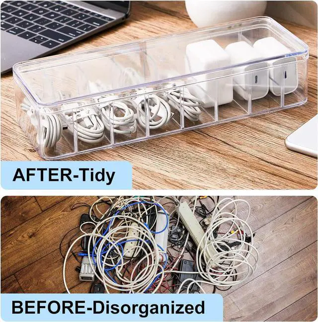 Alt view image 4 of 6 - 12 Pcs Cable Organizer with 120 Wire Ties, Clear Plastic Cord Storage Box with Lid, Electronics Charger Organizer for Home Office Desk Organizers and Accessories