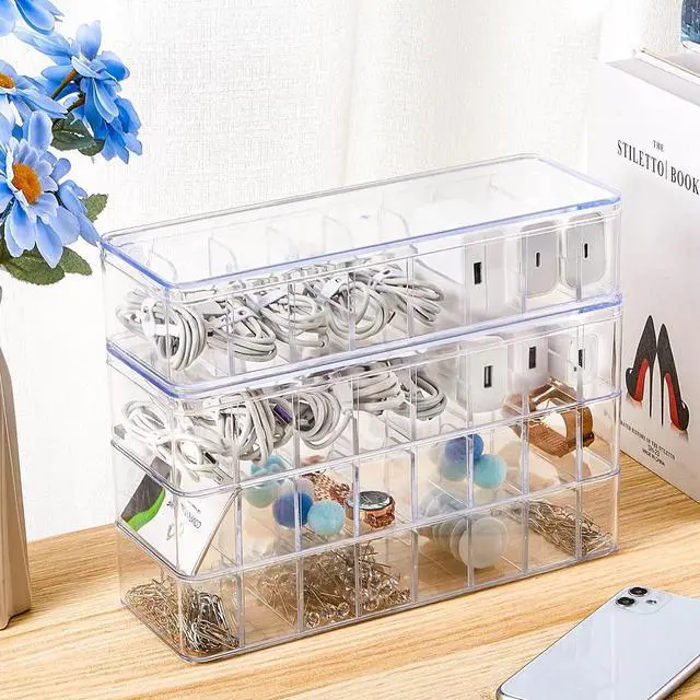 Alt view image 6 of 6 - 12 Pcs Cable Organizer with 120 Wire Ties, Clear Plastic Cord Storage Box with Lid, Electronics Charger Organizer for Home Office Desk Organizers and Accessories