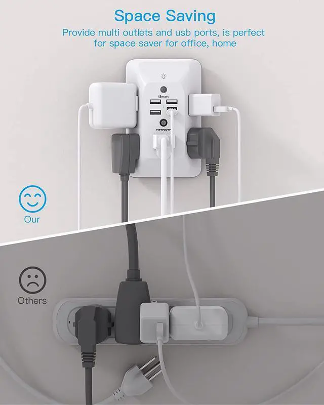 Alt view image 7 of 7 - Outlet Extender with Night Light, HANYCONY Multi Plug Outlet, USB Wall Charger Surge Protector 4 USB Ports(1 USB C), Power Strip Electrical Outlet Splitter Expander for Home Office Dorm Room, ETL