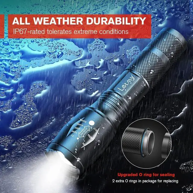 Alt view image 5 of 7 - LETMY LED Tactical Flashlight S2000 [4 Pack] - High Lumens, Zoomable, 5 Modes, Waterproof Handheld LED Flashlight - Best Camping, Outdoor, Emergency, Everyday Flashlights