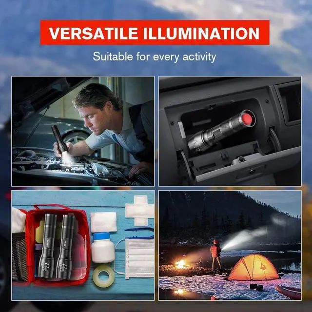 Alt view image 7 of 7 - LETMY LED Tactical Flashlight S2000 [4 Pack] - High Lumens, Zoomable, 5 Modes, Waterproof Handheld LED Flashlight - Best Camping, Outdoor, Emergency, Everyday Flashlights