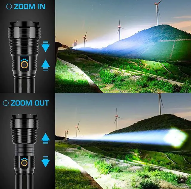 Alt view image 3 of 7 - Rechargeable Flashlights 990000 High Lumens, High Power Led Flashlight, XHP70.2 Powerful Tactical Flashlight with Zoomable, 5 Modes, IPX7 Waterproof, Flashlight for Camping, Hiking, Emergencies