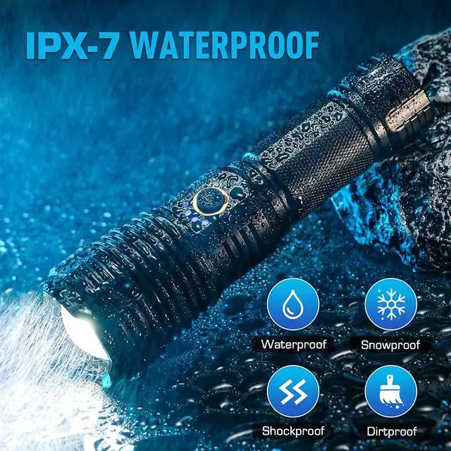 Alt view image 5 of 7 - Rechargeable Flashlights 990000 High Lumens, High Power Led Flashlight, XHP70.2 Powerful Tactical Flashlight with Zoomable, 5 Modes, IPX7 Waterproof, Flashlight for Camping, Hiking, Emergencies