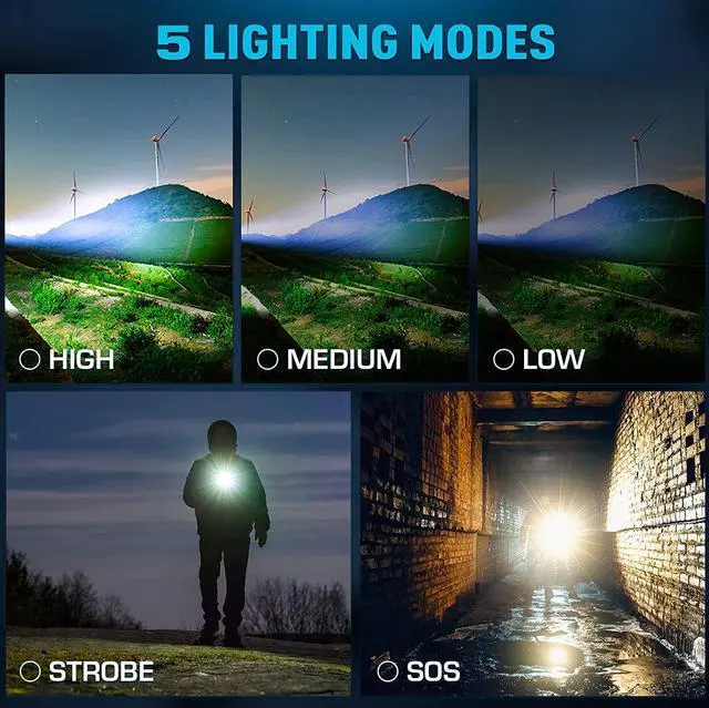 Alt view image 6 of 7 - Rechargeable Flashlights 990000 High Lumens, High Power Led Flashlight, XHP70.2 Powerful Tactical Flashlight with Zoomable, 5 Modes, IPX7 Waterproof, Flashlight for Camping, Hiking, Emergencies