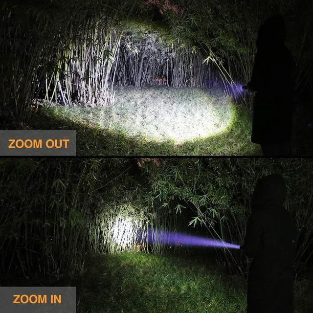 Alt view image 3 of 7 - Ultra Bright Tactical Flashlight 900 Lumen Zoomable Adjustable Focus 3 Light Modes Heavy-Duty Aluminum Torch for Hurricane Supplies Camping Includes 3C Alkaline Batteries