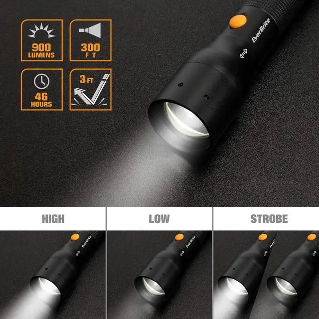 Alt view image 5 of 7 - Ultra Bright Tactical Flashlight 900 Lumen Zoomable Adjustable Focus 3 Light Modes Heavy-Duty Aluminum Torch for Hurricane Supplies Camping Includes 3C Alkaline Batteries