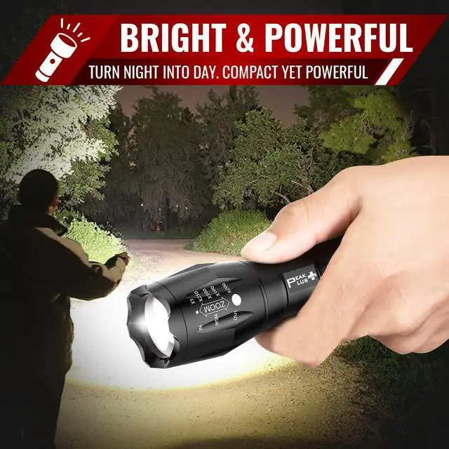 Alt view image 5 of 6 - PeakPlus LED Tactical Flashlights High Lumens, Zoomable, 5 Modes Bright LED Flashlights for Emergencies, Camping, Outdoor LED Flash Lights Battery Powered, Handheld Flashlights (3 Pack) LFX1050