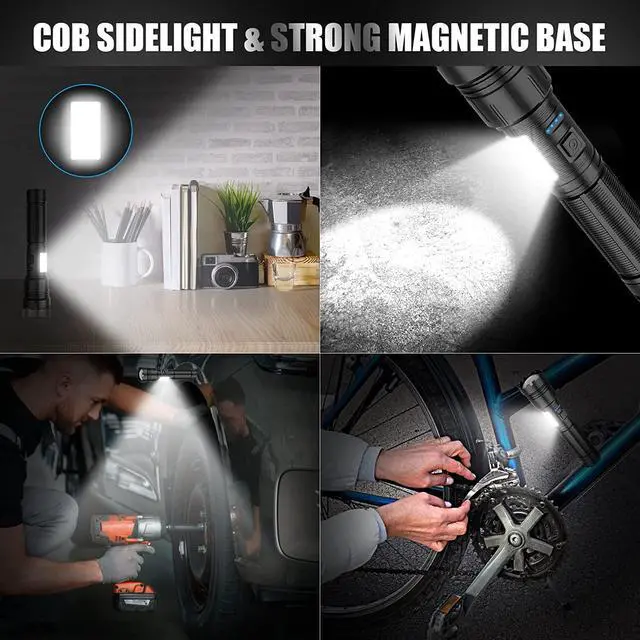 Alt view image 2 of 6 - Magnetic Rechargeable Flashlight High Lumens, Super Bright LED Flash Light with COB Work Light, USB C, 7 Modes, Zoomable, IPX6 Waterproof Tactical Pocket Flashlights for Emergency Camping