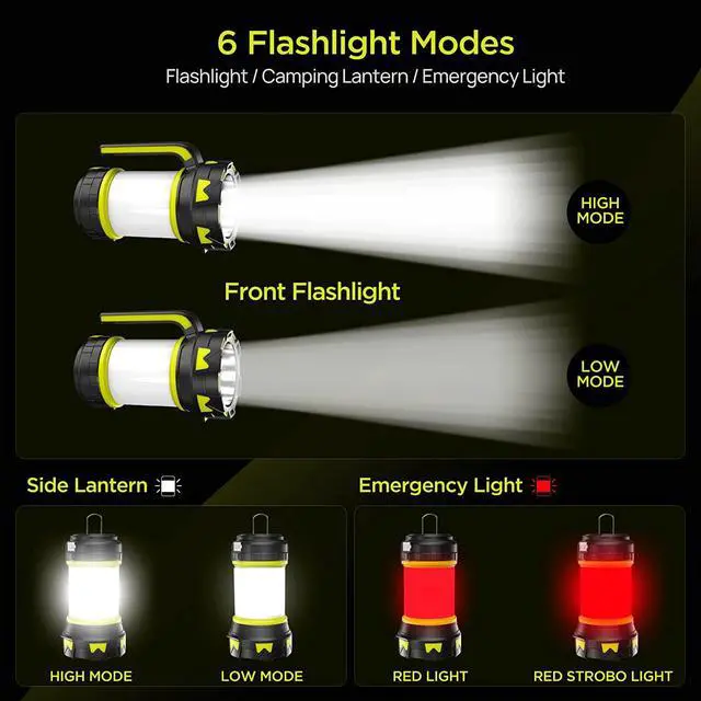 Alt view image 2 of 6 - Rechargeable Flashlights Camping Lantern,6 Modes LED Bright Flashlight 3000mAh Power Bank, IPX4 Waterproof, Emergency Flashlight Lantern for Outdoor Hurricane, USB Cable Included-1 Flashlight