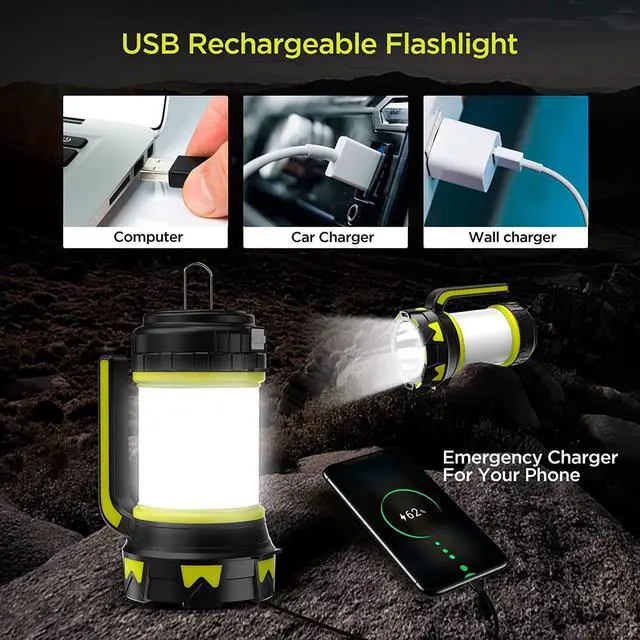Alt view image 3 of 6 - Rechargeable Flashlights Camping Lantern,6 Modes LED Bright Flashlight 3000mAh Power Bank, IPX4 Waterproof, Emergency Flashlight Lantern for Outdoor Hurricane, USB Cable Included-1 Flashlight