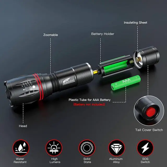 Alt view image 4 of 7 - LED Flashlight 2Pack High Lumens Bright Zoomable Waterproof Powerful Emergency Tactical A100 LED Flashlights for Home and 5 Modes Flashlight for Camping GearHikingWalking2Pack