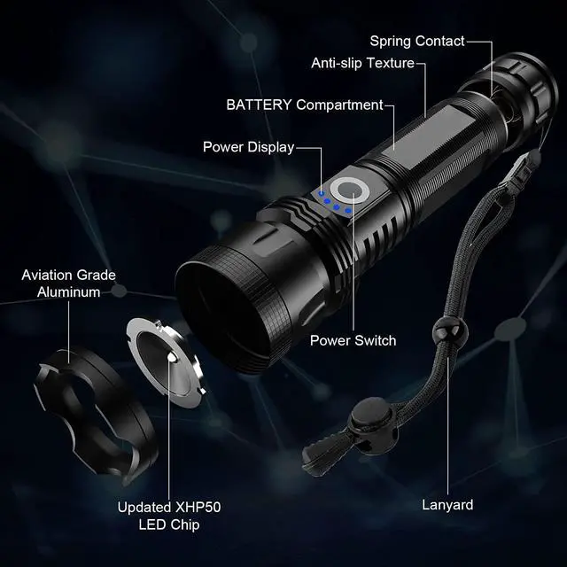 Alt view image 7 of 7 - BERCOL Rechargeable LED Flashlights High Lumens, 990,000 Lumens Super Bright Powerful Flashlights, 5 Modes, IPX6 Waterproof Handheld Flash light for Emergencies, Hiking