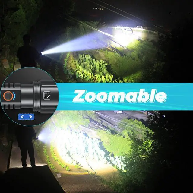 Alt view image 4 of 7 - Rechargeable Flashlights High Lumen 2 Pack, 180000 Lumens Super Bright 5000mAh High Capacity LED Flashlight with 5 Modes, Powerful Handheld Flash Light for Camping Emergencies,Waterproof,Zoomable