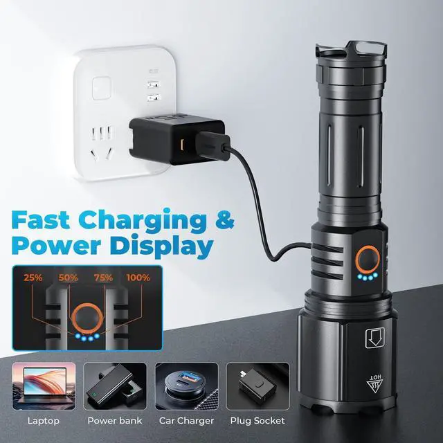Alt view image 6 of 7 - Rechargeable Flashlights High Lumen 2 Pack, 180000 Lumens Super Bright 5000mAh High Capacity LED Flashlight with 5 Modes, Powerful Handheld Flash Light for Camping Emergencies,Waterproof,Zoomable
