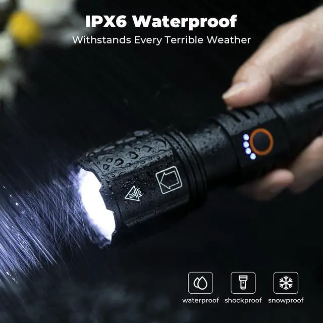 Alt view image 7 of 7 - Rechargeable Flashlights High Lumen 2 Pack, 180000 Lumens Super Bright 5000mAh High Capacity LED Flashlight with 5 Modes, Powerful Handheld Flash Light for Camping Emergencies,Waterproof,Zoomable